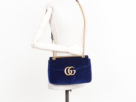 GUCCI Marmont Medium Bag Velvet Blue For Sale