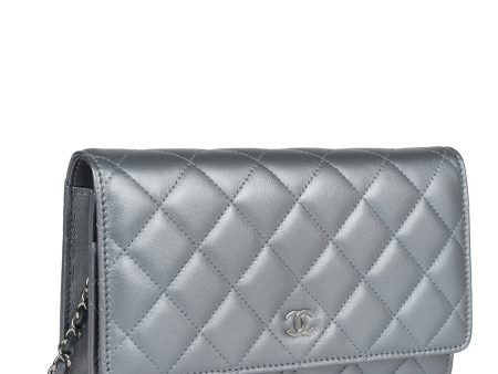 Chanel Wallet On Chain WOC Silver Metallic Lambskin Silver Hardware on Sale