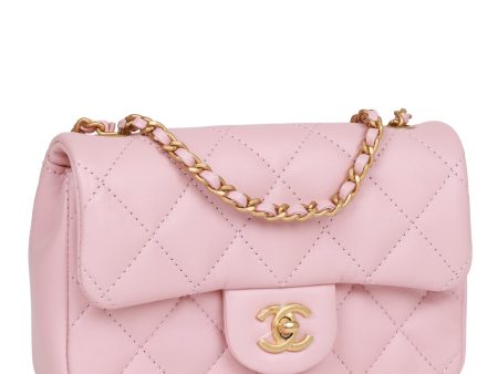 Chanel Mini Rectangular Flap Bag with Heart Chain Pink Lambskin Antique Gold Hardware For Sale