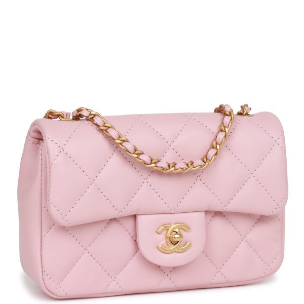 Chanel Mini Rectangular Flap Bag with Heart Chain Pink Lambskin Antique Gold Hardware For Sale