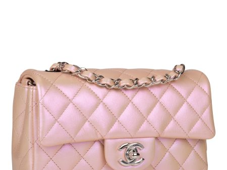 Chanel Mini Rectangular Flap Bag Pink Iridescent Lambskin Silver Hardware Online Sale