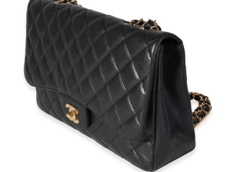 Chanel Black Caviar Quilted Jumbo Classic Single Flap Bag Online now