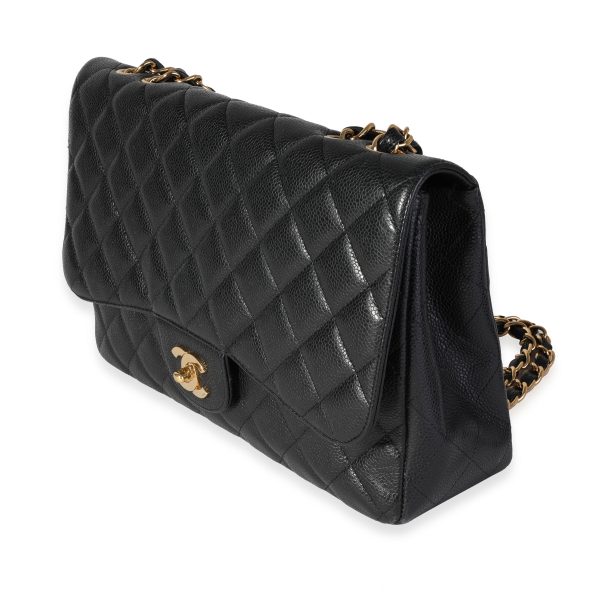 Chanel Black Caviar Quilted Jumbo Classic Single Flap Bag Online now