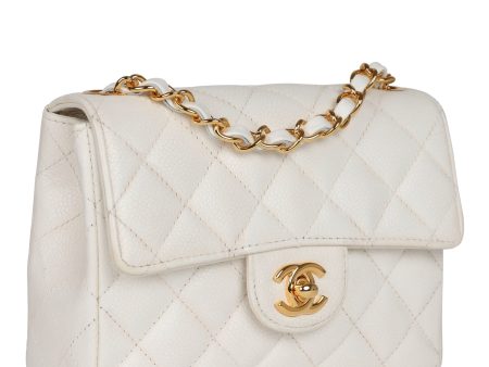 Chanel Vintage Mini Square Flap White Caviar Gold Hardware Supply