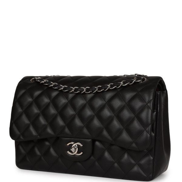 Chanel Jumbo Classic Double Flap Black Lambskin Silver Hardware Hot on Sale