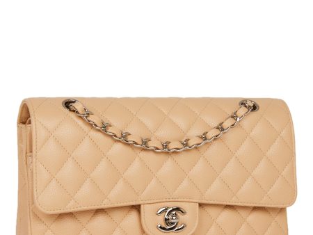 Chanel Medium Classic Double Flap Bag Beige Caviar Silver Hardware Online Sale