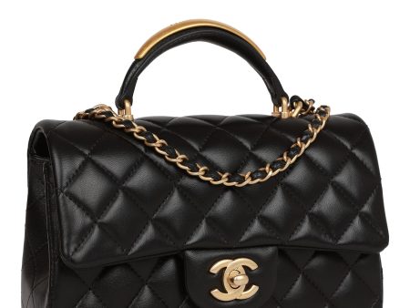 Chanel Rectangular Mini Flap Bag with Top Handle Black Lambskin Antique Gold Hardware Cheap