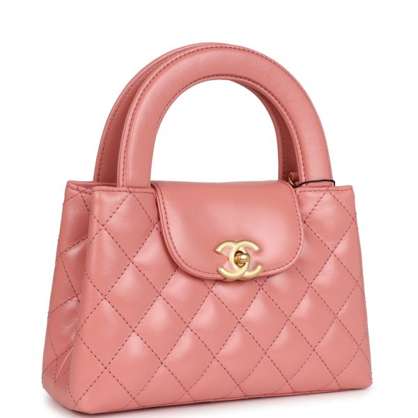 Chanel Small Kelly Shopper Pink Shiny Aged Calfskin Brushed Gold Hardware For Discount