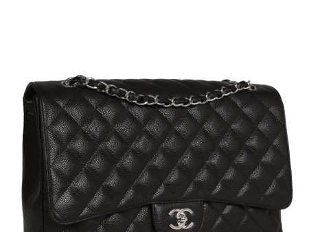 Chanel Maxi Classic Single Flap Bag Black Caviar Silver Hardware Sale