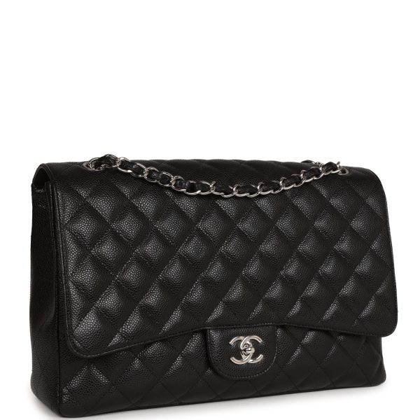 Chanel Maxi Classic Single Flap Bag Black Caviar Silver Hardware Sale