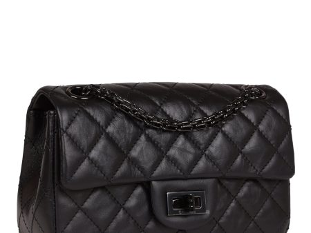 Chanel Mini Reissue 224 2.55 Flap So Black Aged Calfskin Black Hardware For Sale