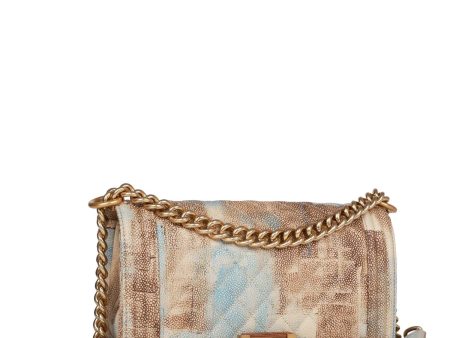 Chanel Medium Boy Bag Beige and Blue Cuba Painted Caviar Gold Hardware For Cheap