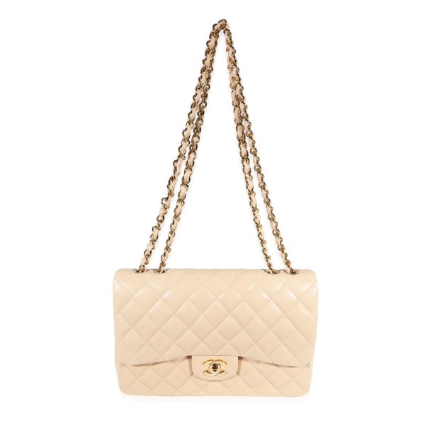 Chanel Beige Quilted Lambskin Jumbo Classic Single Flap Bag on Sale