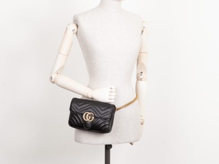 GUCCI Marmont Chain Belt Bag Black Fashion