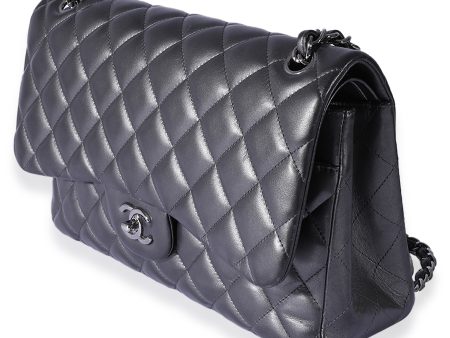 Chanel Metallic Gunmetal Quilted Lambskin Jumbo Double Flap Bag Discount