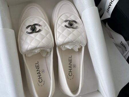 Chanel Quilted Leather Loafers (White) on Sale