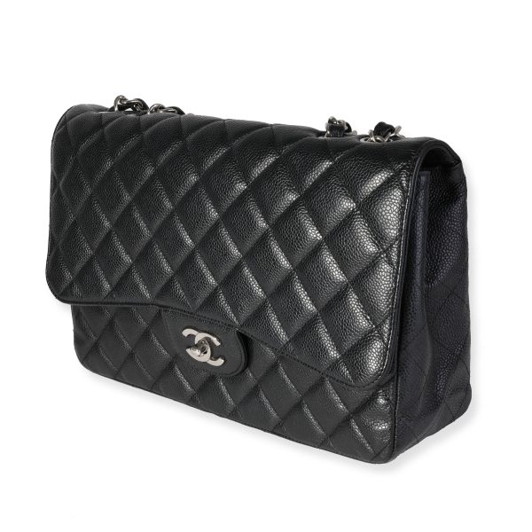 Chanel Black Quilted Caviar Jumbo Classic Single Flap Bag Supply