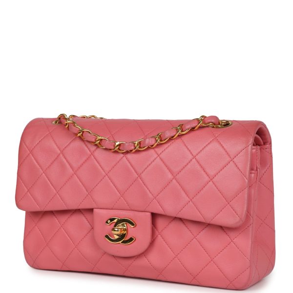 Chanel Vintage Small Classic Double Flap Bag Dark Pink Lambskin Gold Hardware For Cheap