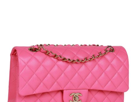 Chanel Medium Classic Double Flap Bag Hot Pink Caviar Gold Hardware For Sale