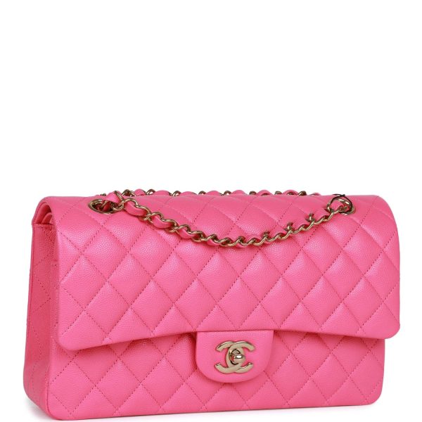 Chanel Medium Classic Double Flap Bag Hot Pink Caviar Gold Hardware For Sale