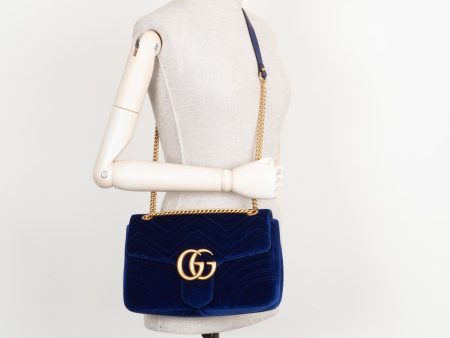 GUCCI Marmont Bag Medium Velvet  Blue For Sale