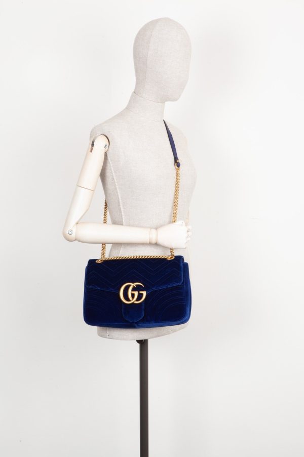 GUCCI Marmont Bag Medium Velvet  Blue For Sale