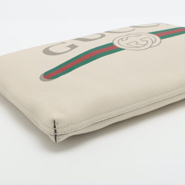 Gucci Logo Print Leather Clutch Bag Beige For Sale