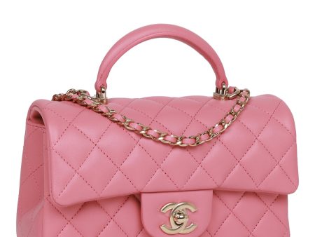 Chanel Mini Rectangular Flap Bag with Top Handle Pink Lambskin Light Gold Hardware Online now