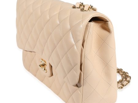 Chanel Beige Quilted Lambskin Jumbo Classic Single Flap Bag on Sale