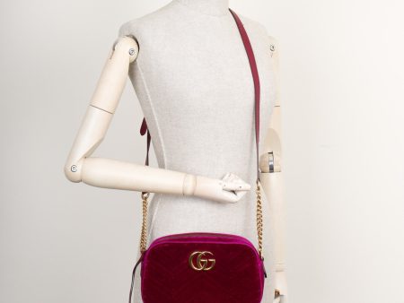 GUCCI Marmont Camera Bag Velvet Fuchsia For Discount