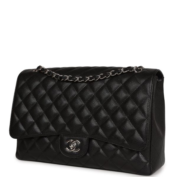 Chanel Maxi Classic Single Flap Bag Black Caviar Silver Hardware Sale