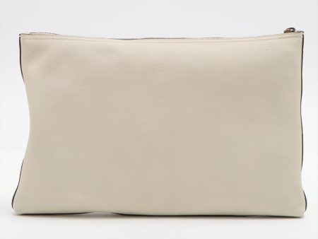 Gucci Logo Print Leather Clutch Bag Beige For Sale