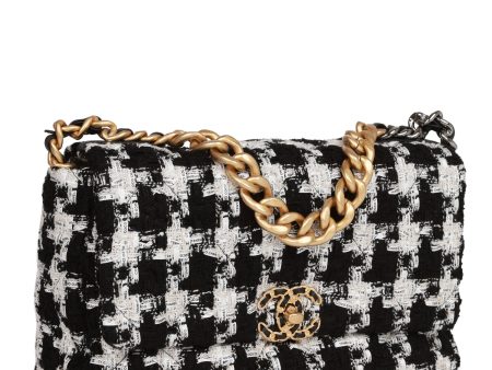 Chanel Large 19 Flap Bag Black and White Tweed Mixed Hardware Fashion