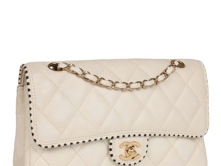 Chanel Vintage Medium Single Flap Bag White Lambskin Gold Hardware Sale