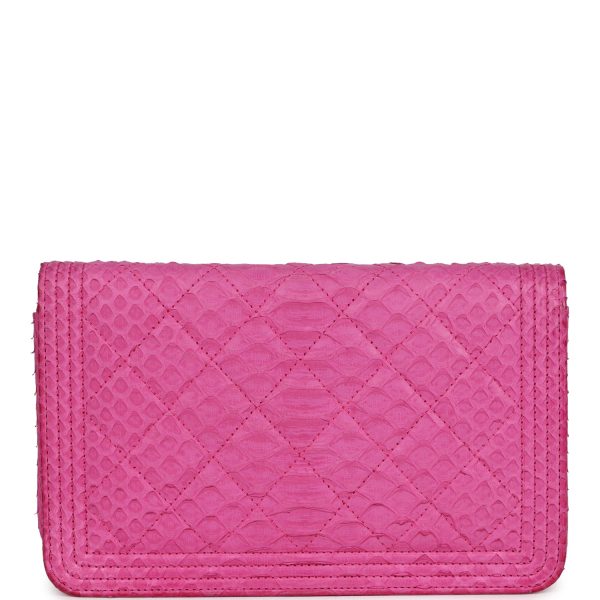 Chanel Boy Wallet On Chain WOC Hot Pink Python Brushed Silver Hardware Cheap