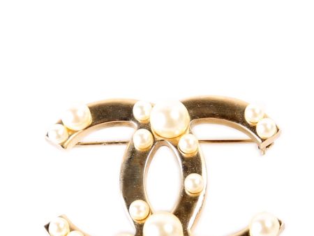 Chanel CC Faux Pearls Large Brooch For Sale