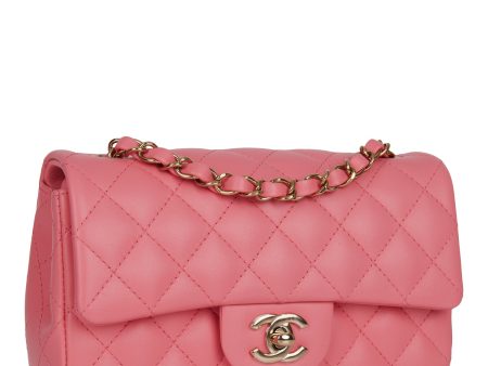 Chanel Mini Rectangular Flap Bag Coral Lambskin Light Gold Hardware Online Hot Sale