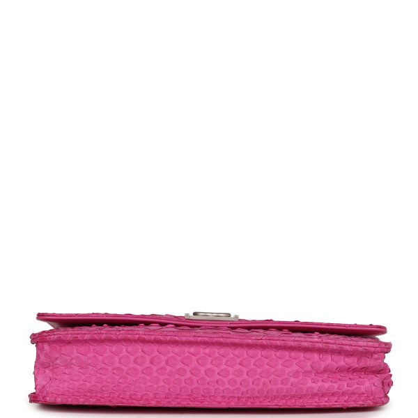 Chanel Boy Wallet On Chain WOC Hot Pink Python Brushed Silver Hardware Cheap