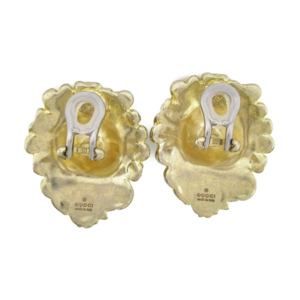 GUCCI Lion Head Crystal Earrings Earring Gold Green metal Gold Green Supply