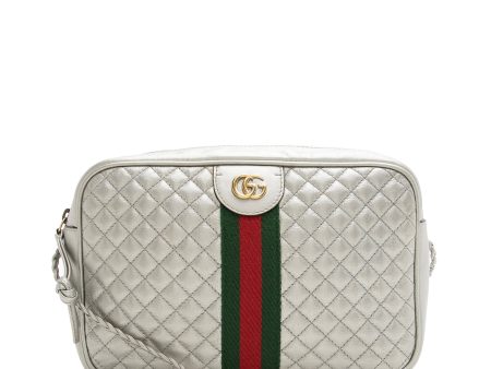 Gucci Metallic Quilted Leather Web Trapuntata Small Shoulder Bag Hot on Sale