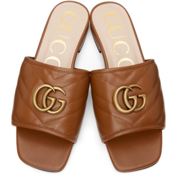 Gucci Jolie Women s Shoes Brown Nappa Flat Leather Sandals (GGW3101) For Sale