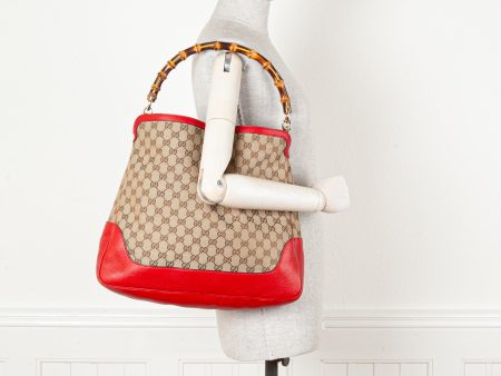 GUCCI Diana Bamboo Bag GG Canvas Red For Discount