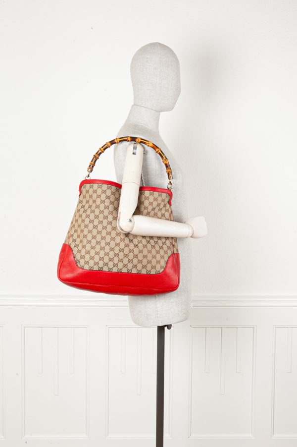 GUCCI Diana Bamboo Bag GG Canvas Red For Discount