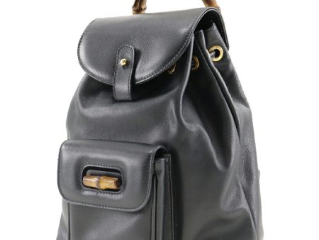 GUCCI Bamboo Mini Backpack Rucksack Daypack 003.1705.0030 Calf Italian Navy Flap Ladies Sale