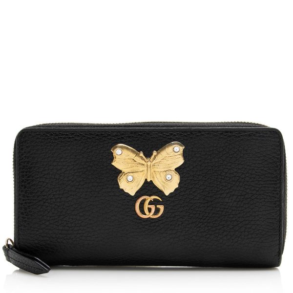 Gucci Calfskin Butterfly Farfalla Zip Around Wallet For Sale