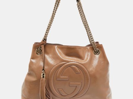 Gucci  Beige Patent Leather Medium Soho Chain Tote Sale