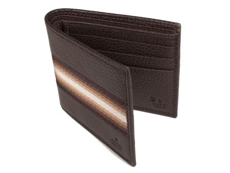 Gucci Men  s Wallet Signature Brown Leather Web Brown   White Stripe Fabric (GGMW2012) Online Hot Sale