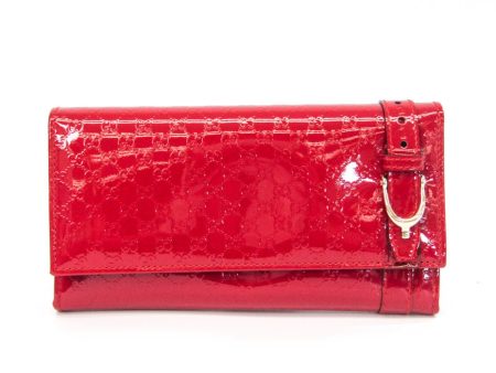 Gucci MicroGuccissima 309760 Women s Enamel Leather Long Wallet (bi-fold) Red Color For Discount