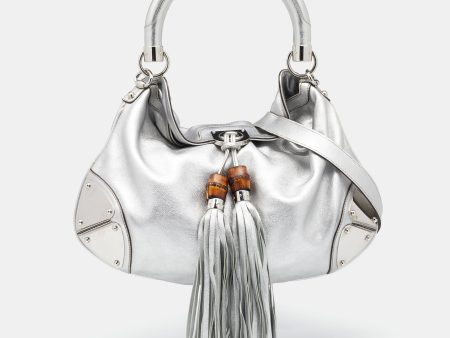 Gucci Metallic Silver Leather Medium Babouska Indy Hobo Online Sale