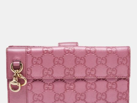 Gucci Metallic Pink Guccisima Leather Heart Charm Continental Wallet Discount